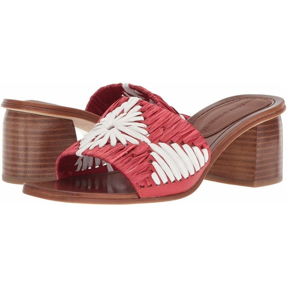 Sigerson Morrison Marnin Red White Brown Leather Heeled Slide Sandals Mules 9.5 - Picture 4 of 10